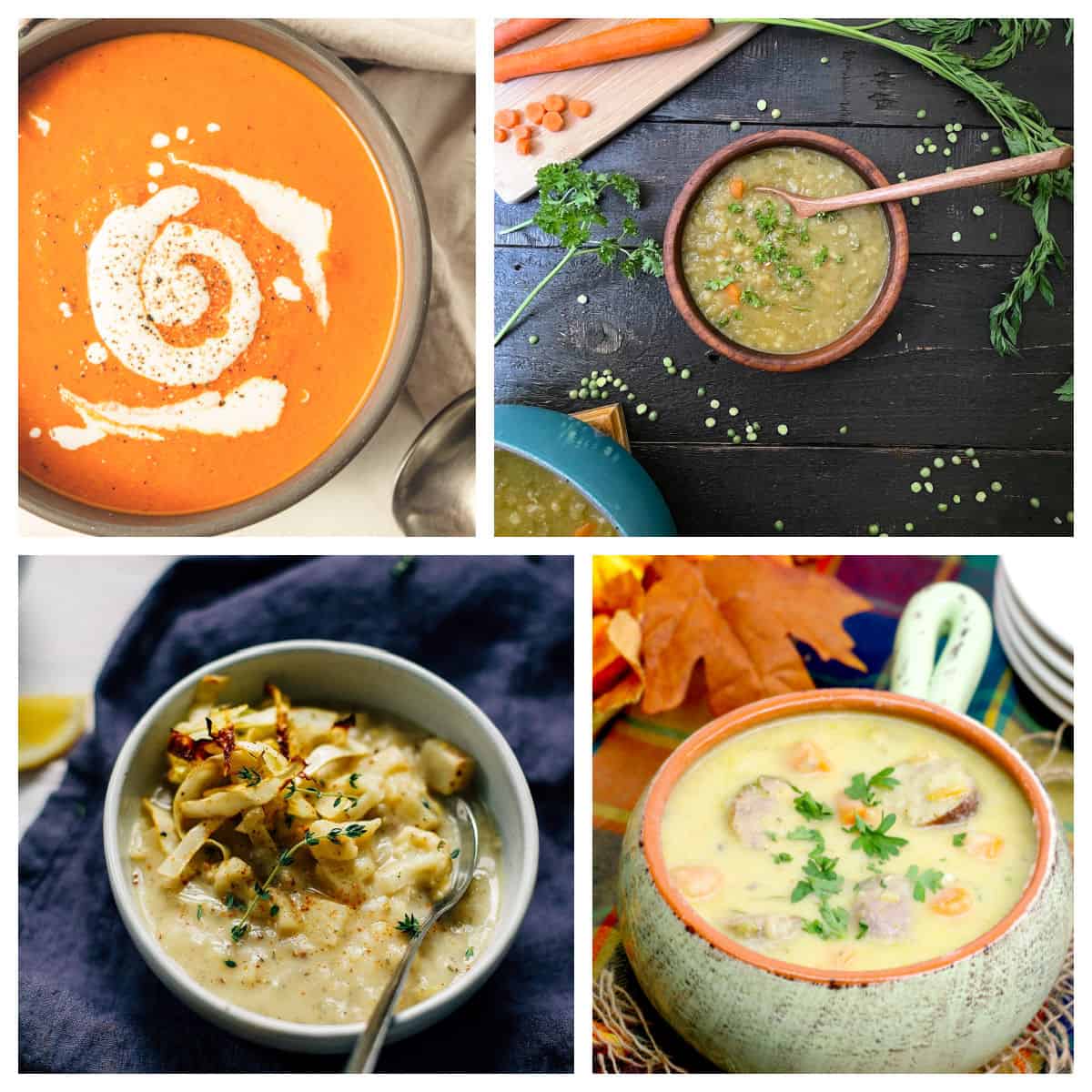 Collage of creamy soups.