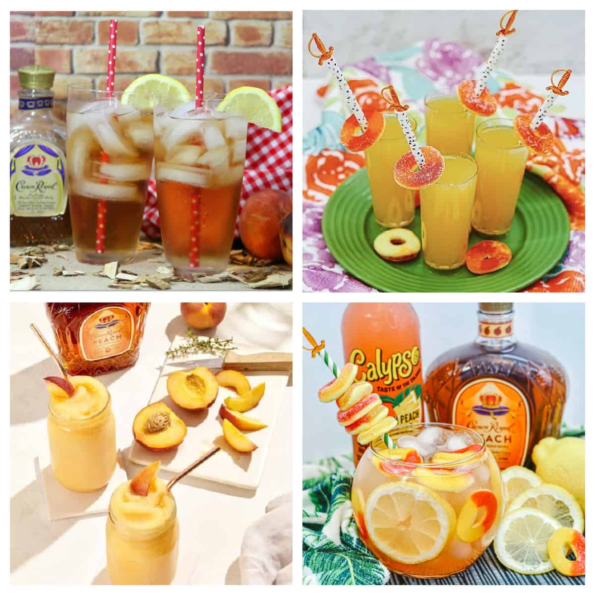 Collage of peach Crown Royal cocktails.