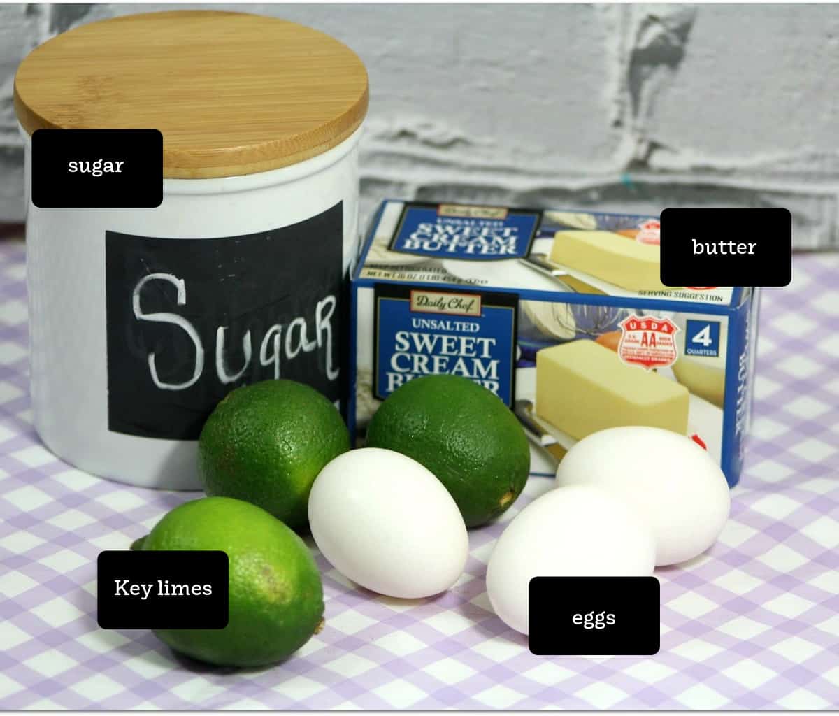Ingredients for Key Lime curd.