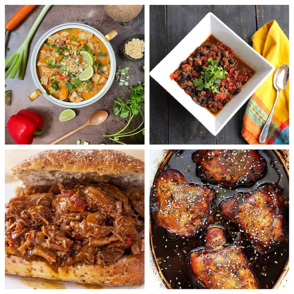 Collage of Weight Watchers meals for the slow cooker.