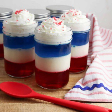 Red, white, and blue jello parfait.
