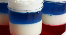 Red, white, and blue jello parfait.