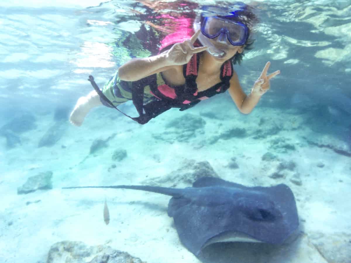 Kids snorkeling at Xcaret Park Riviera Maya.