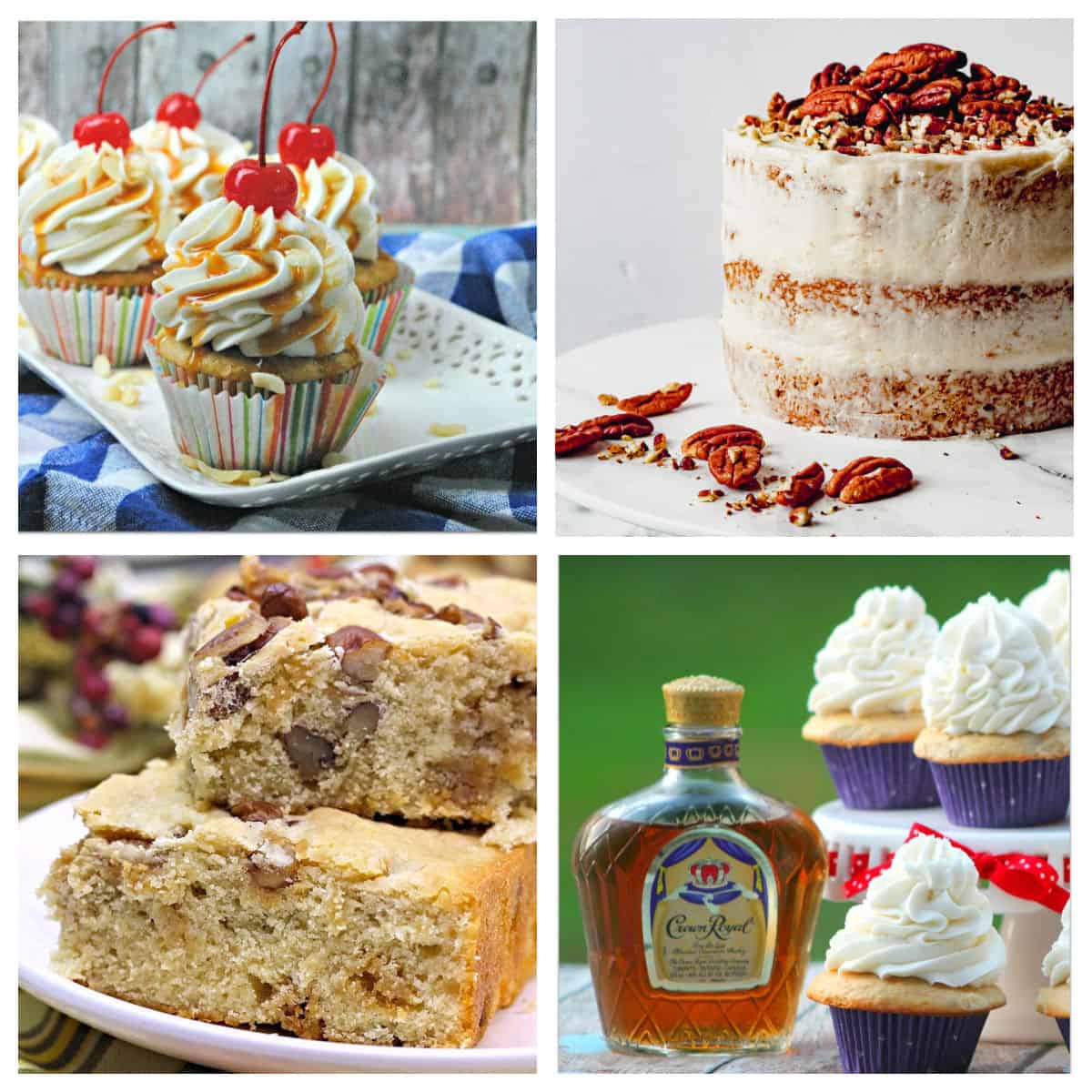 Collage of butter pecan desserts.