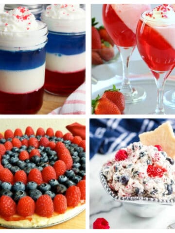 Collage of red, white, and blue desserts.