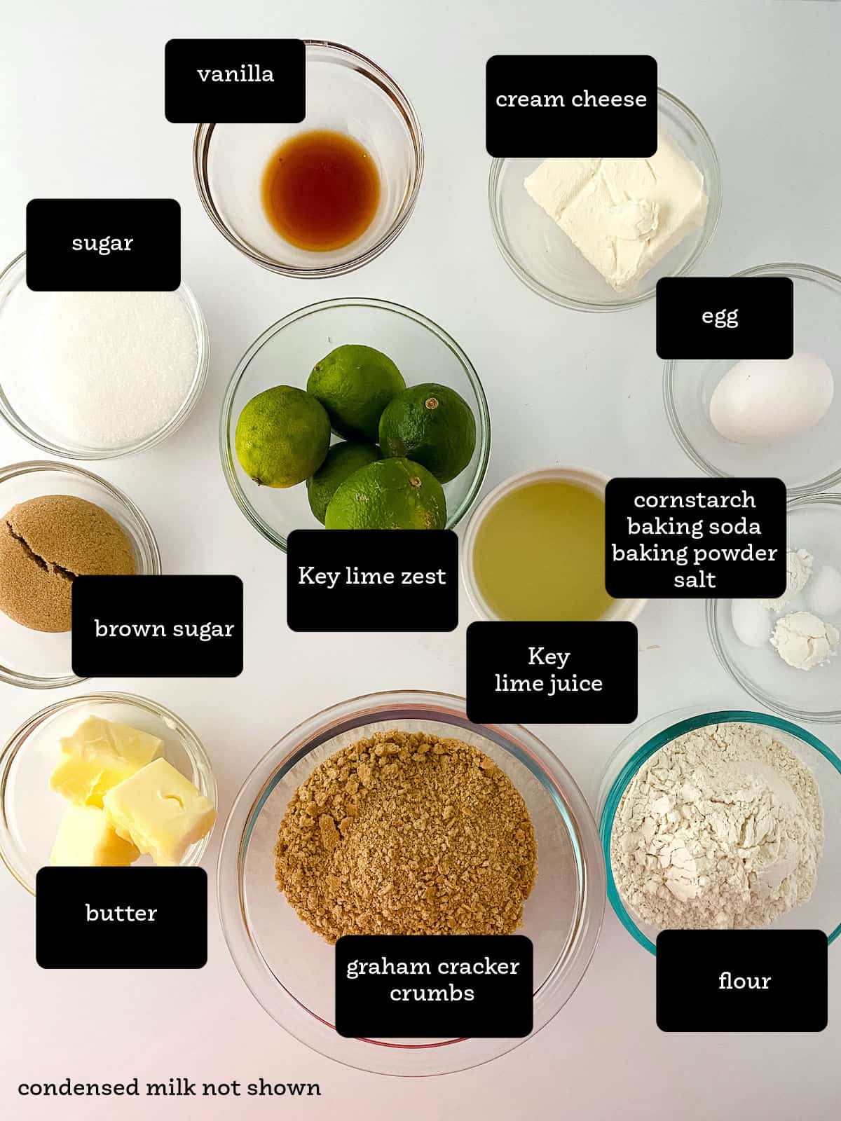 Ingredients for Key Lime Crumbl cookies.