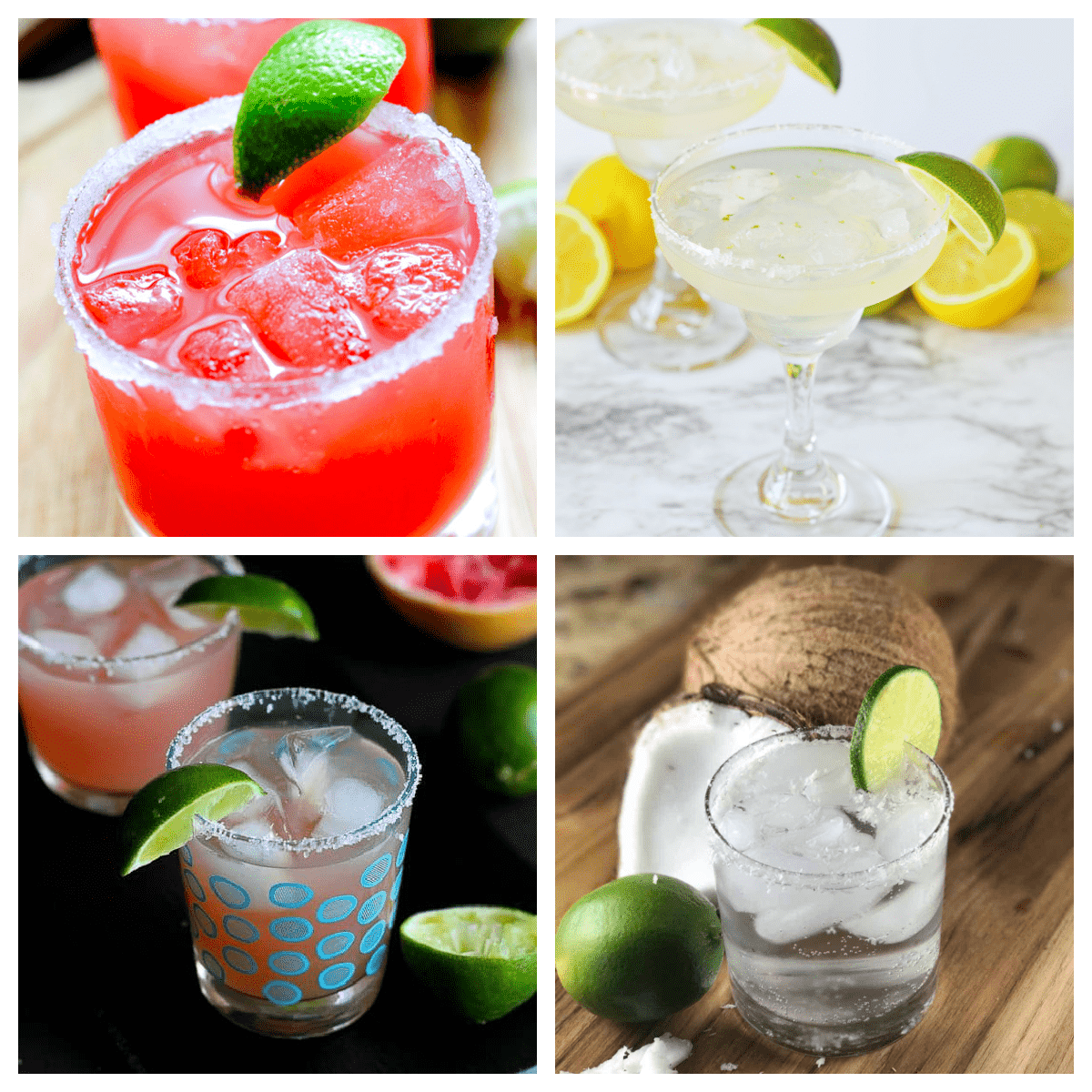 Low calorie skinny margarita cocktails in a collage.