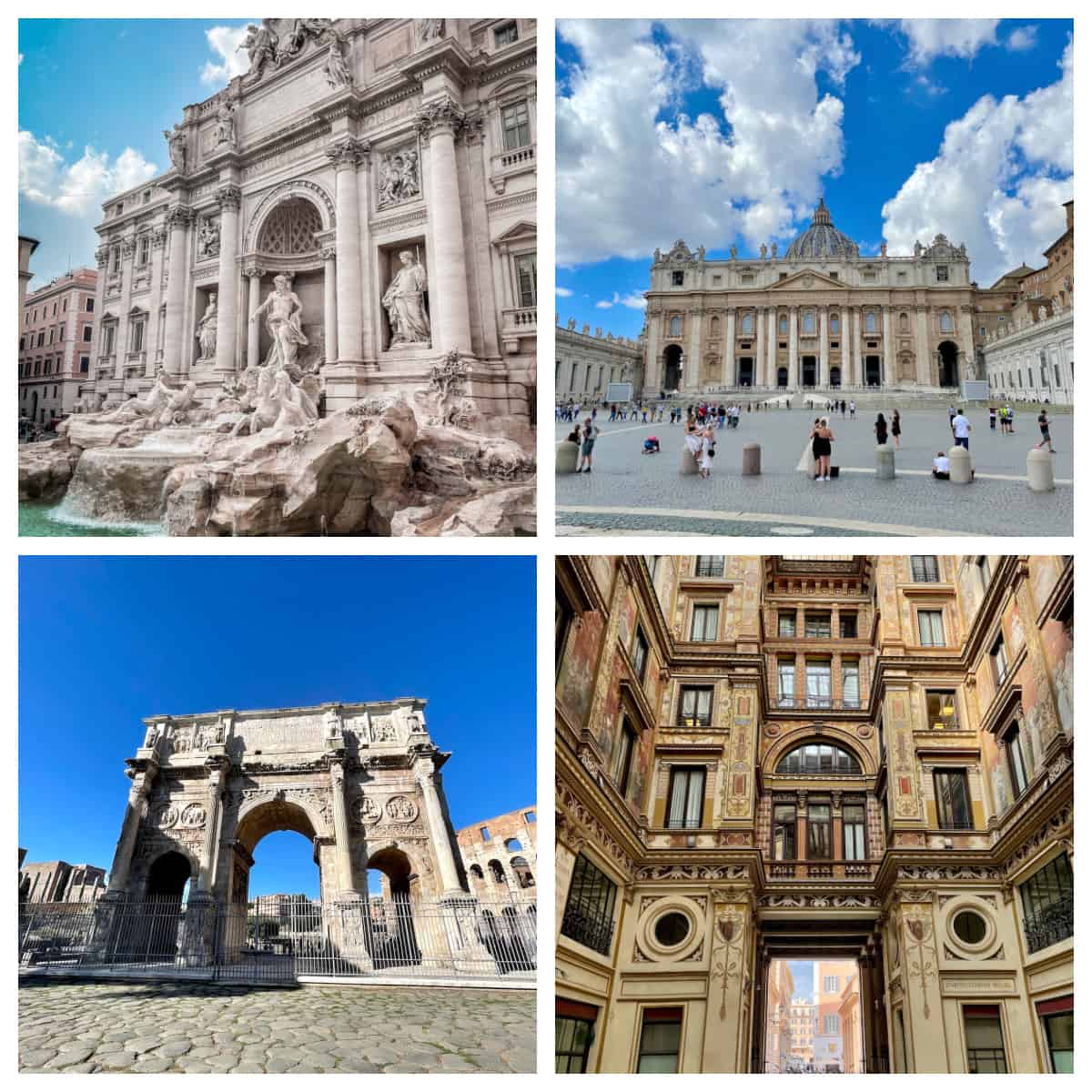 Collage of sites in Rome Italy.