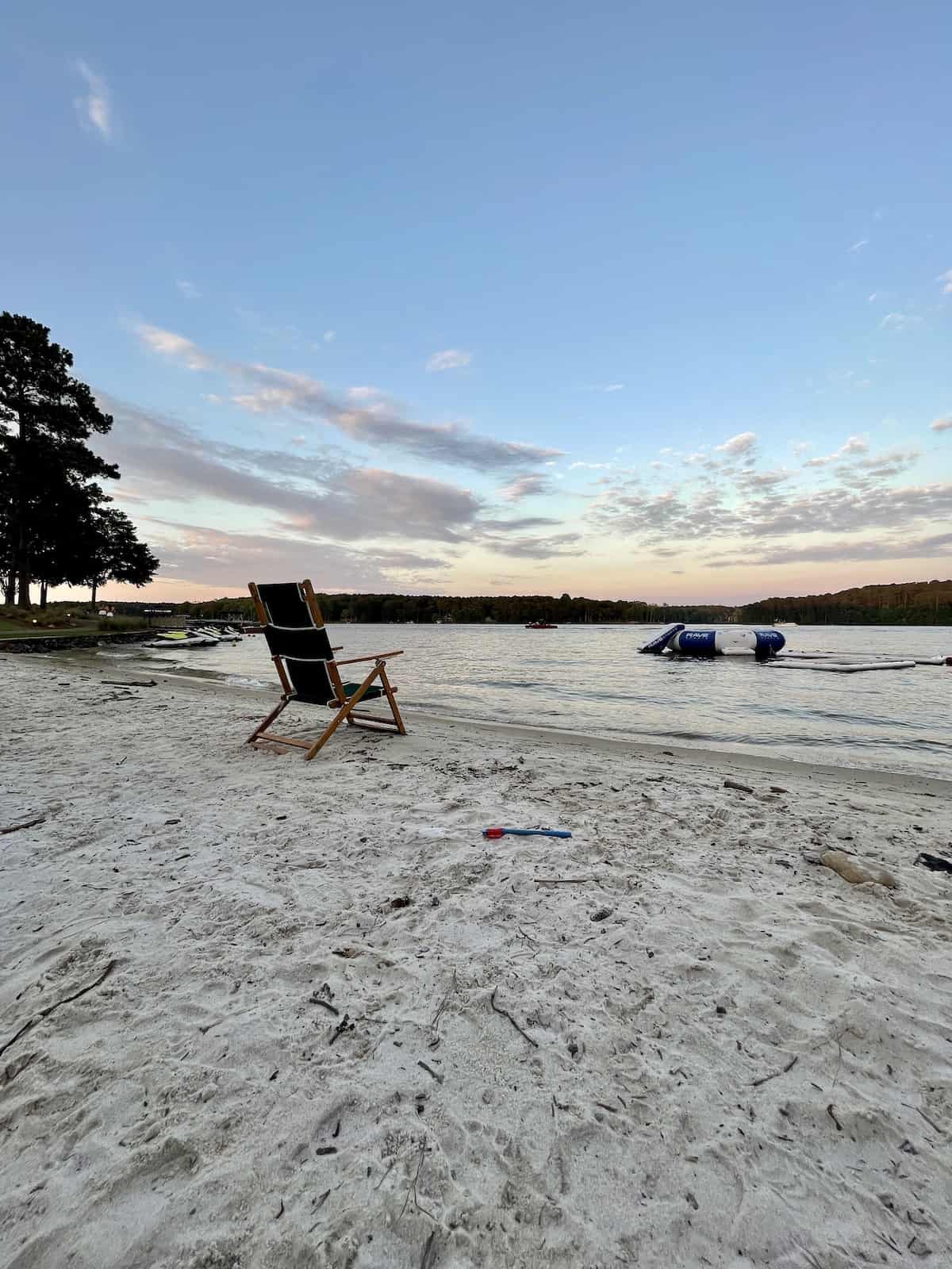 Chair on beach at Gaby's Lake Oconee.