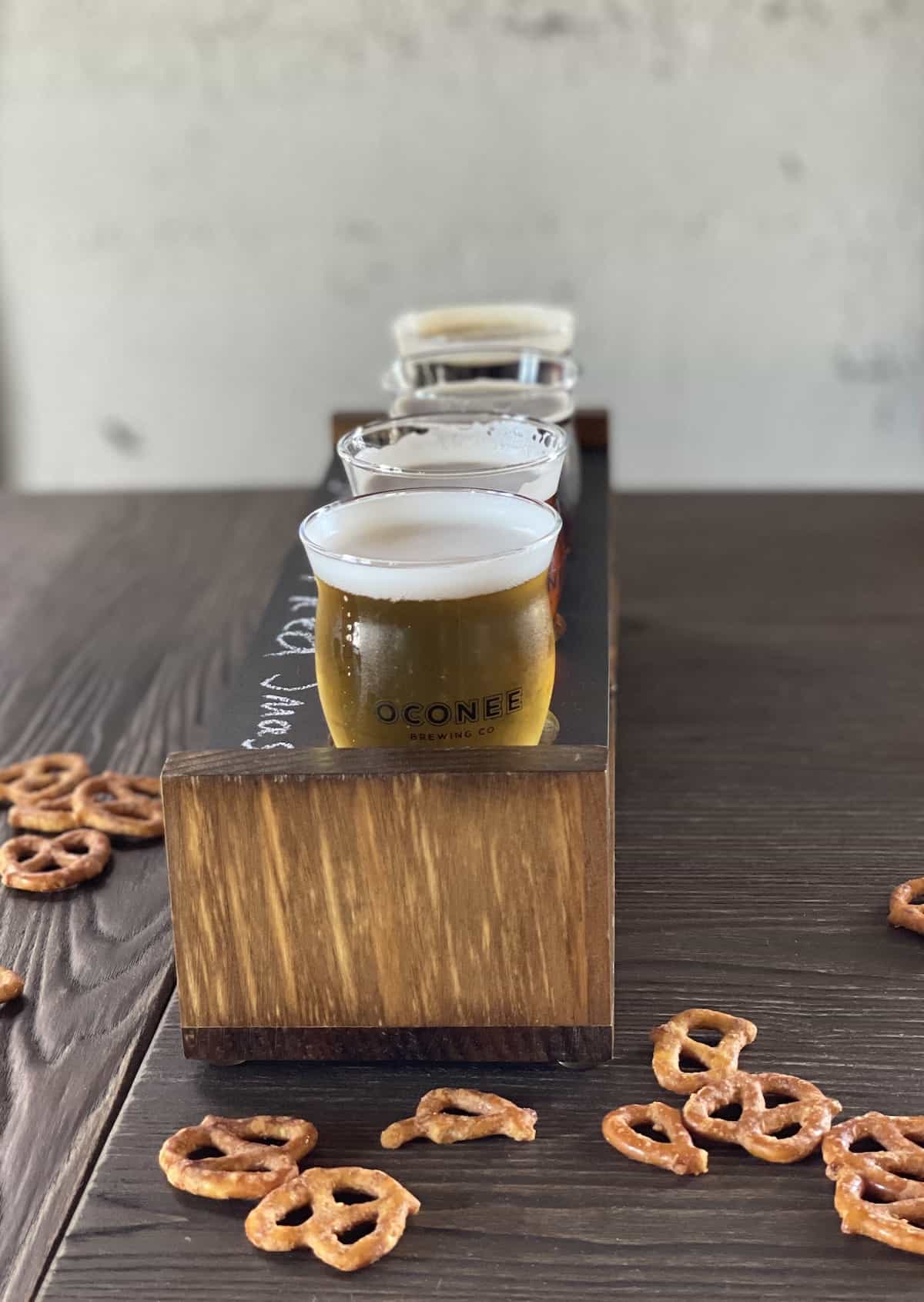 Lake Oconee Brewery beer flight.