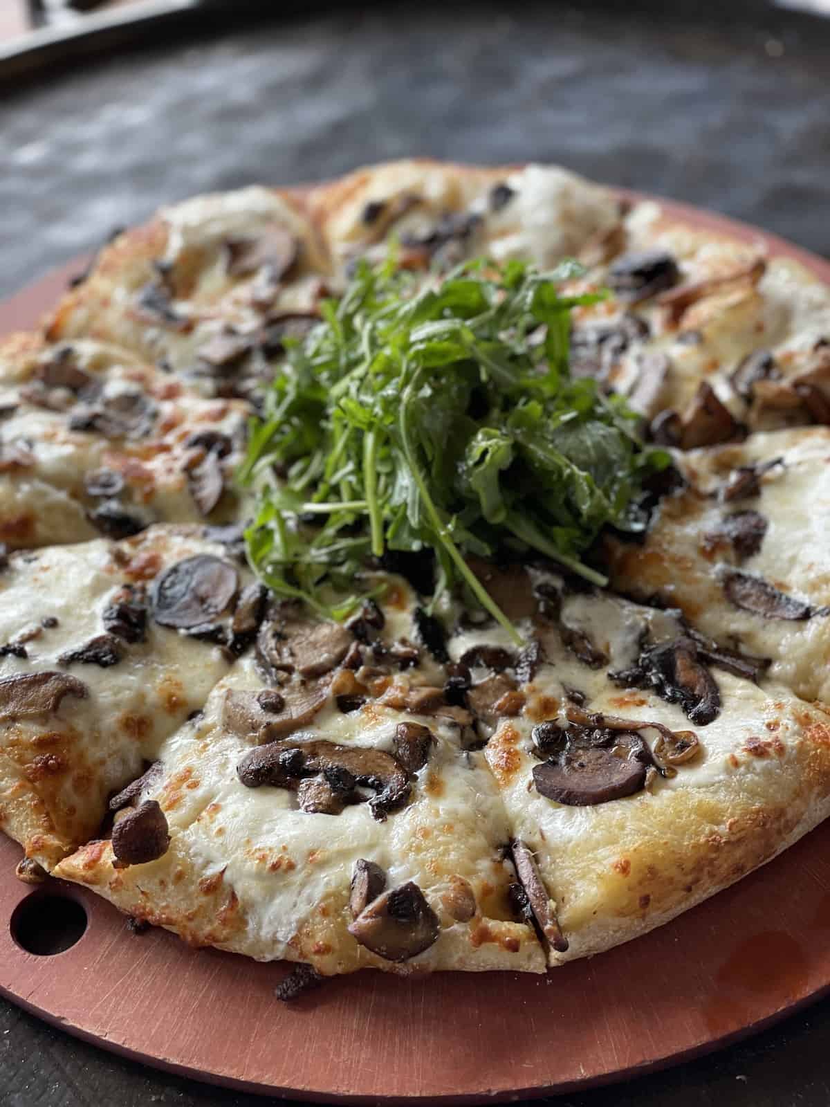 Mushroom pizza at The National Tavern on Lake Oconee in Greensboro Georgia.