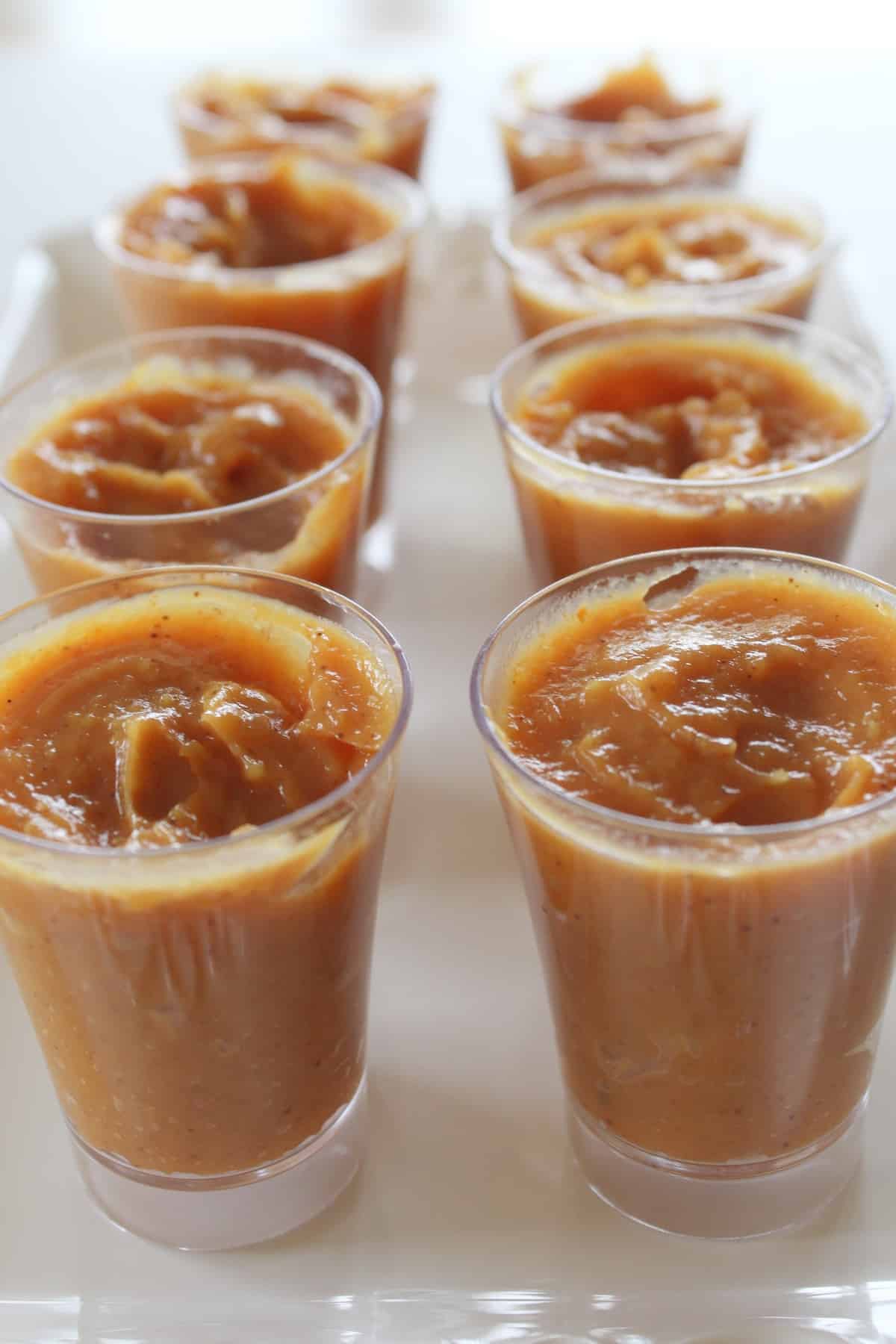 Pumpkin pudding in shot glasses.