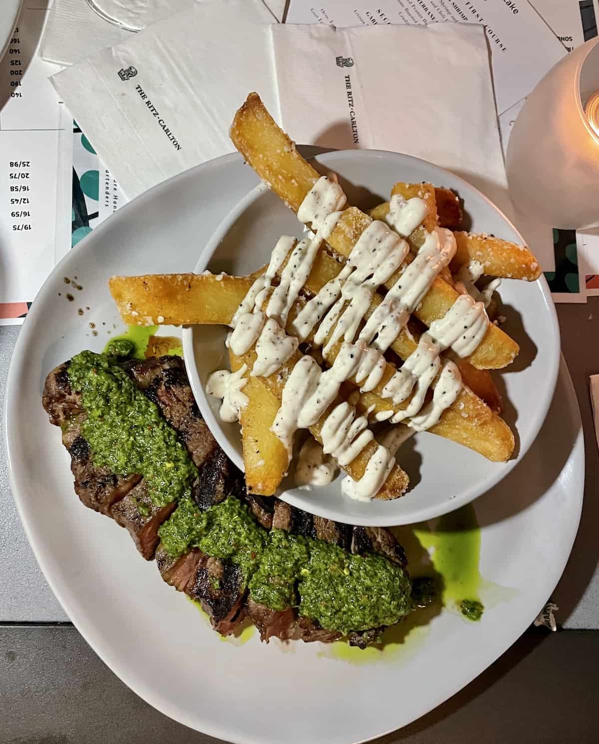 Steak Frites at Gaby's, one of the best restaurants near Lake Oconee.