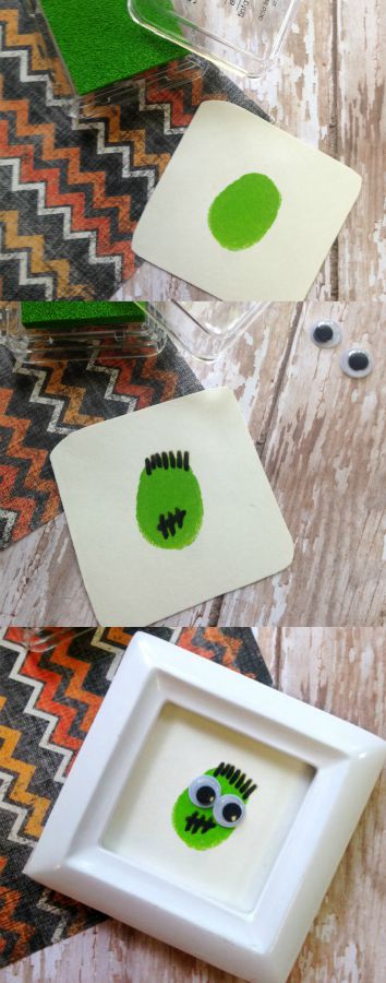 Green monster in a frame kids craft.