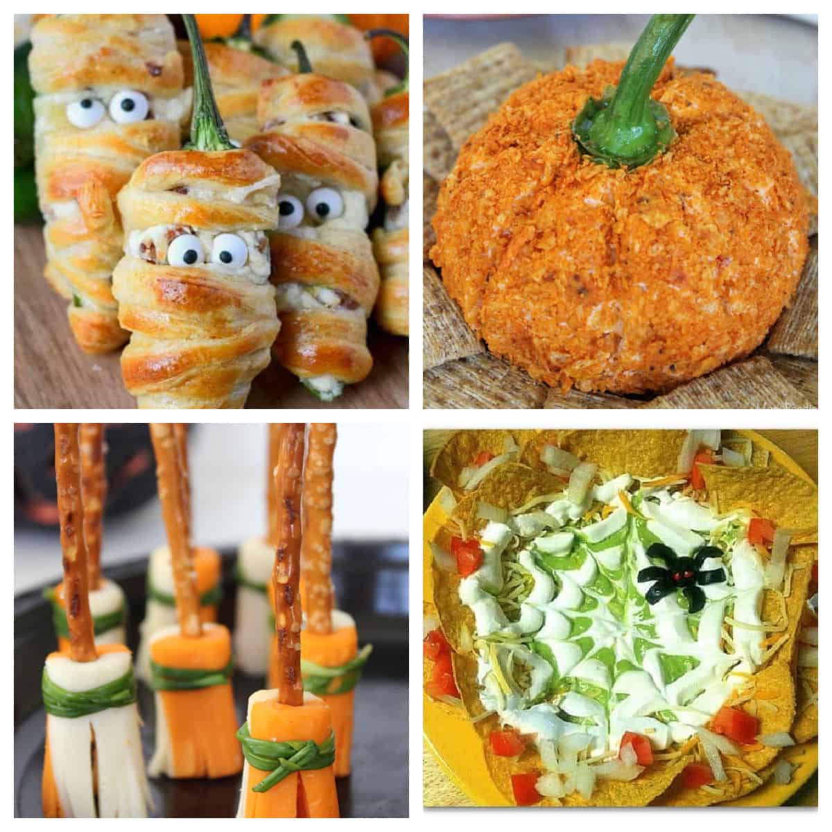 Collage of Halloween appetizers.