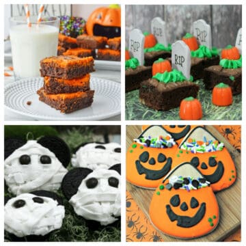 Collage of Halloween desserts.