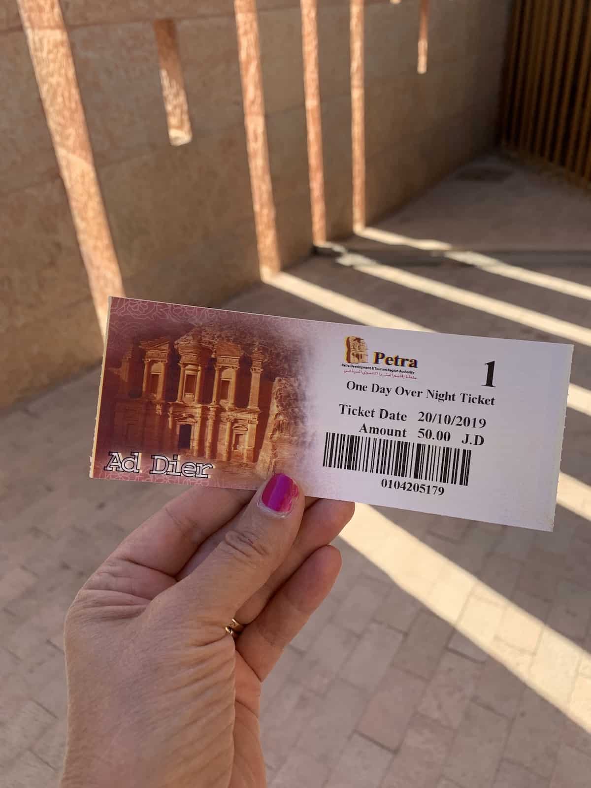 Ticket to enter Petra Jordan.