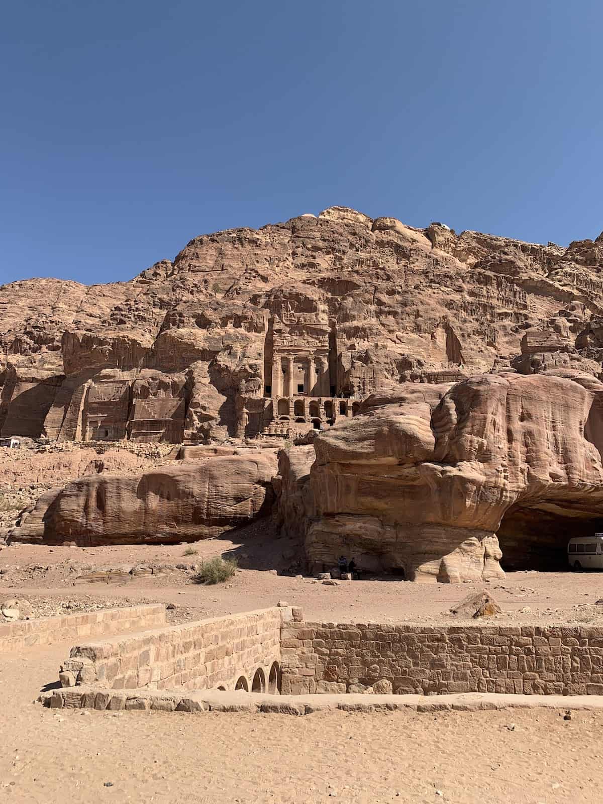 Sandstone structure of the Royal Tombs in Petra Jordan.