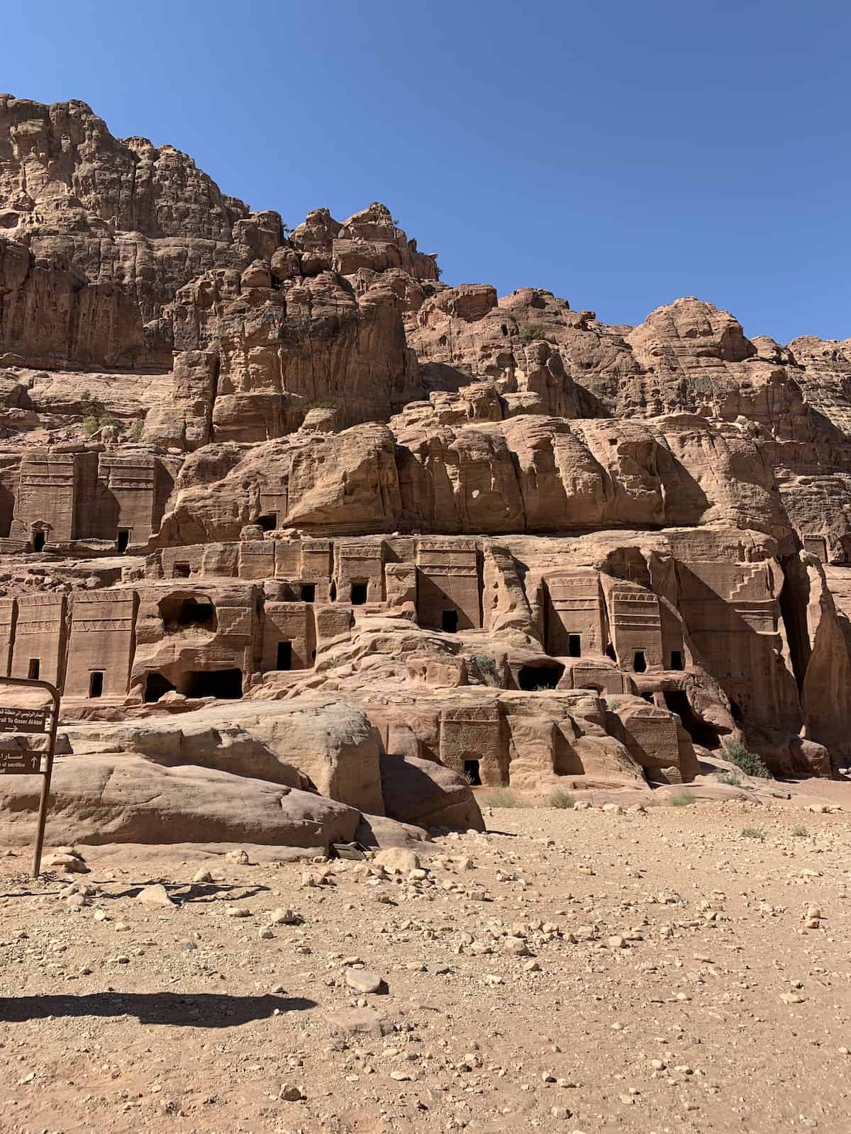 Ancient sandstone Street of Facades structure in Petra Jordan.