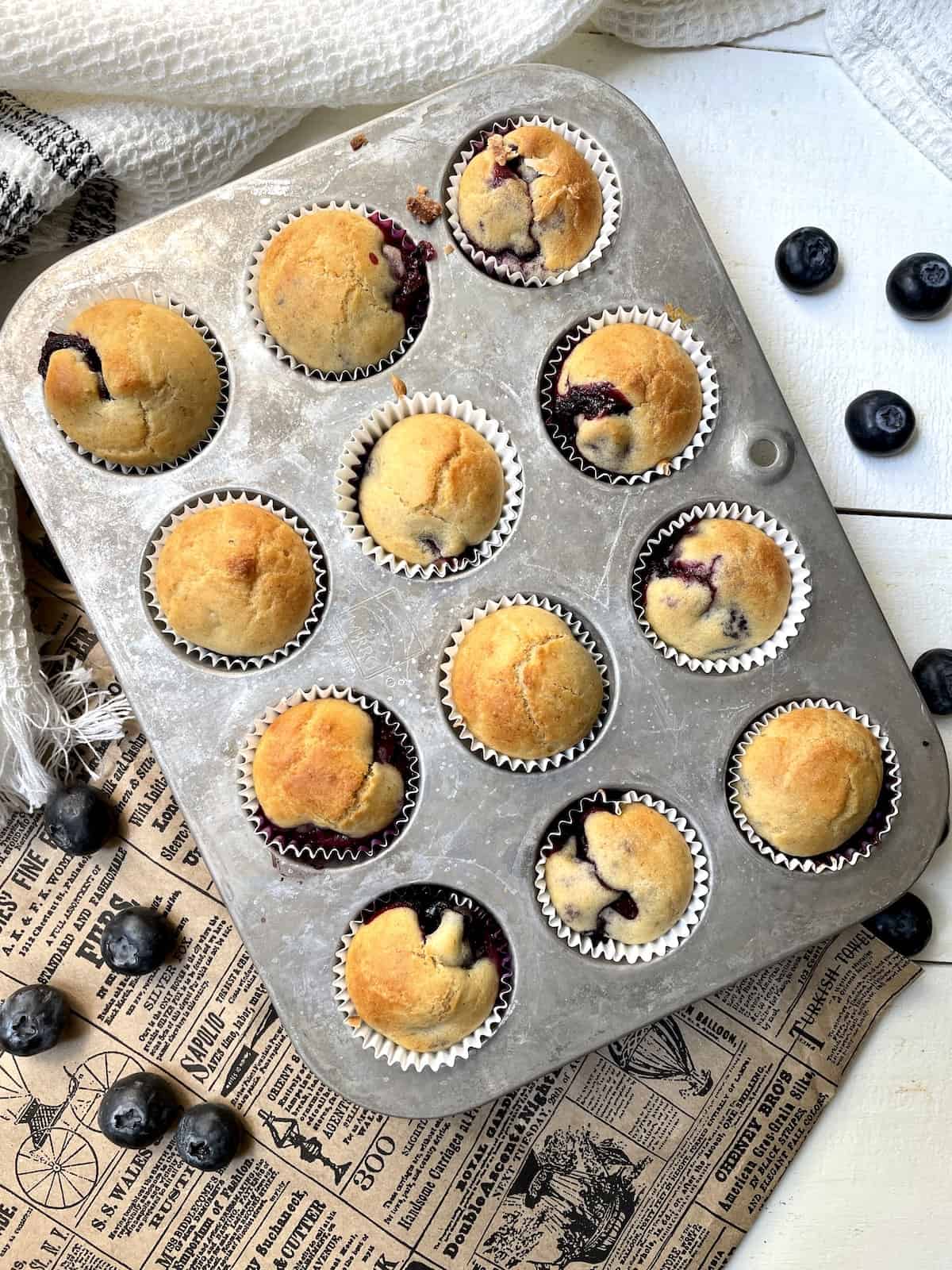 Weight Watchers blueberry muffins recipe baked in pan.