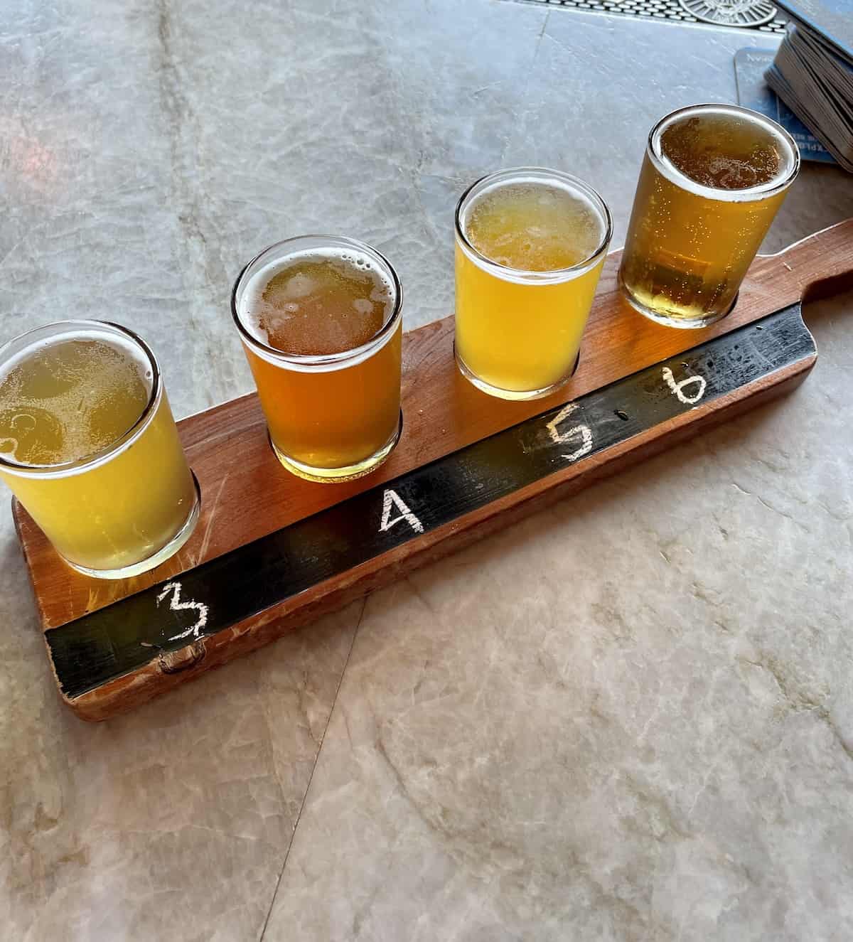 Numbered flight of beers.