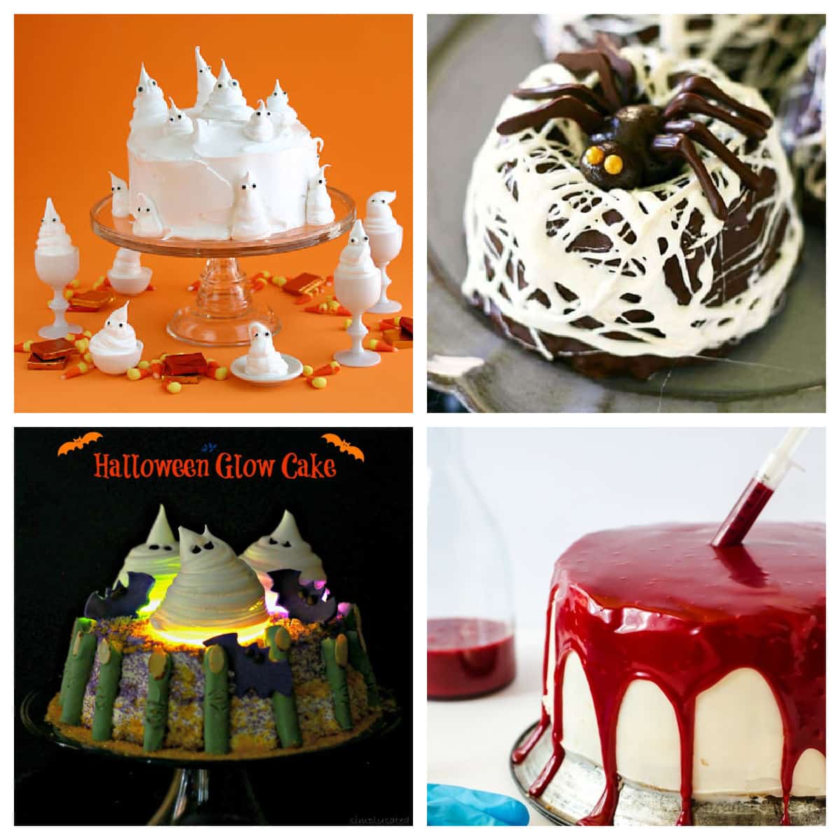 Collage of Halloween cakes.