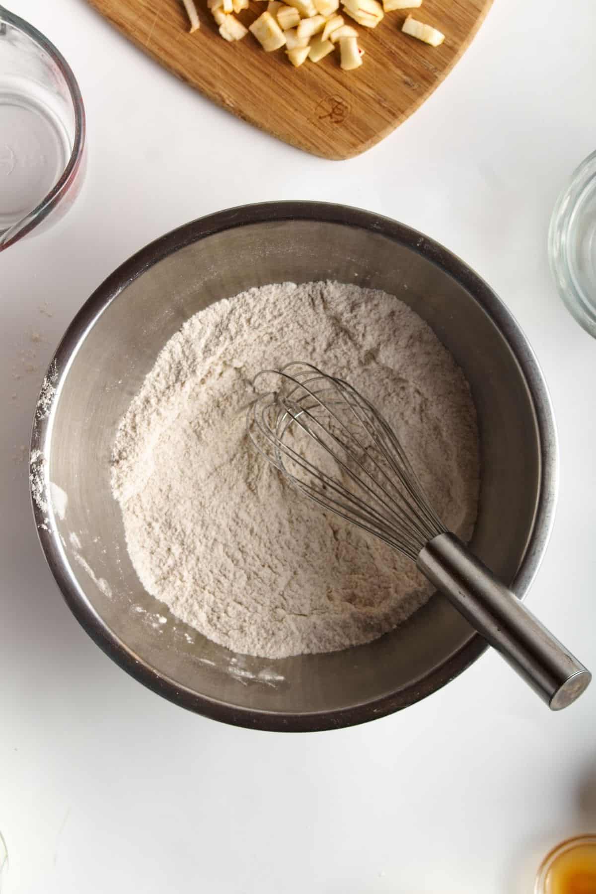 Flour in a stainless bowl.