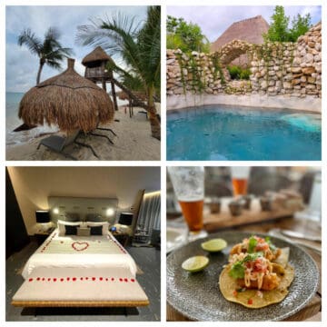 Collage of photos from Mexico resort hotel.