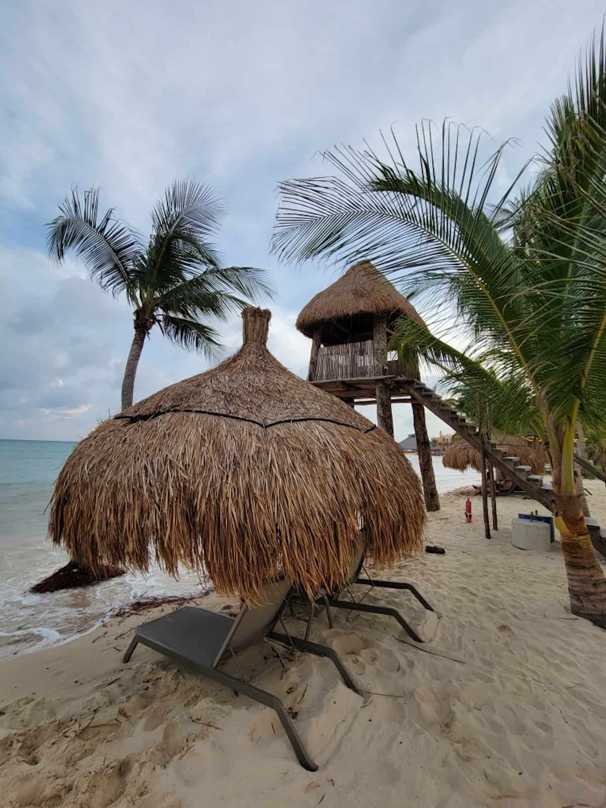 Lounge chairs on the beach.