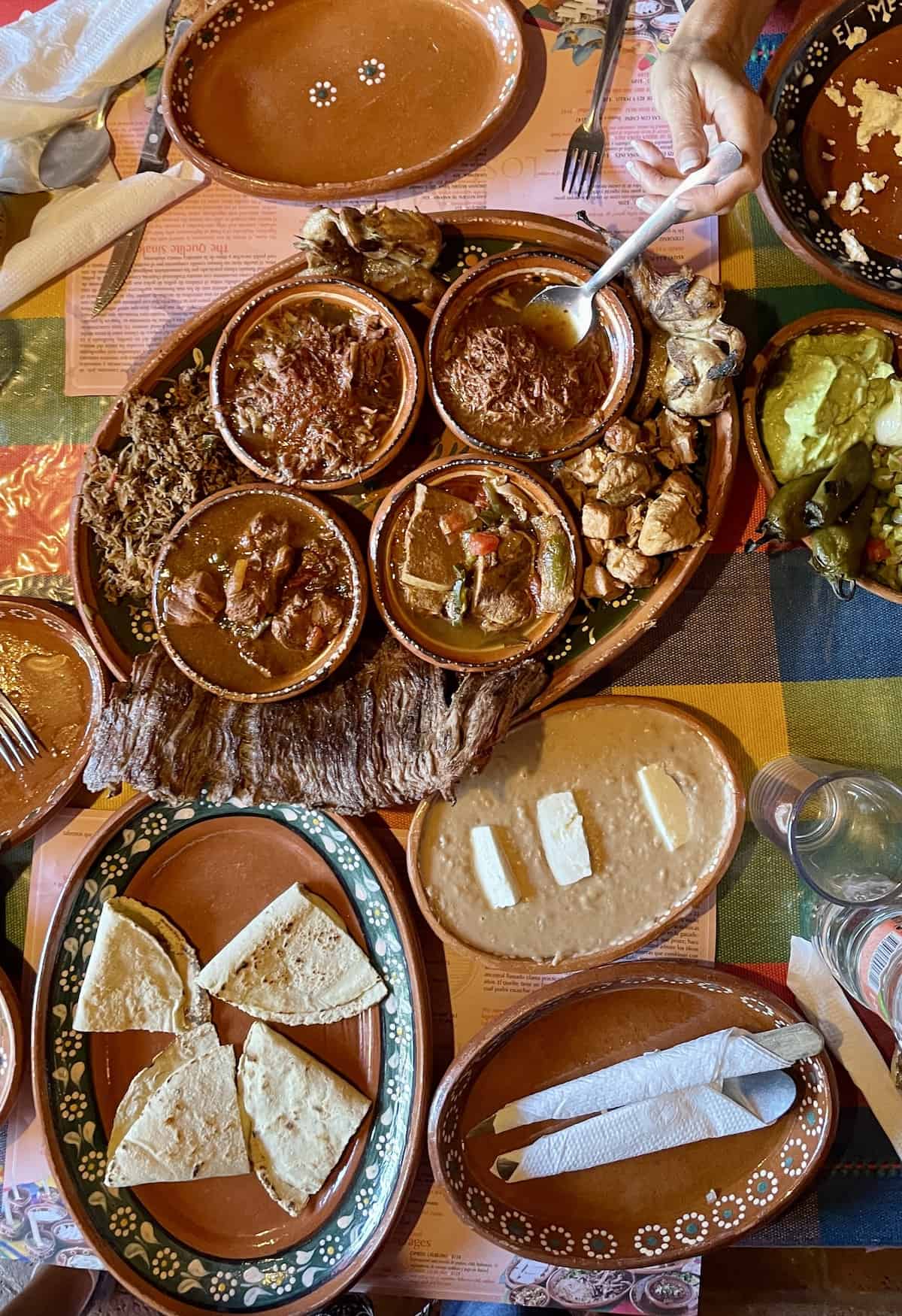 Mexican food on colorful table.