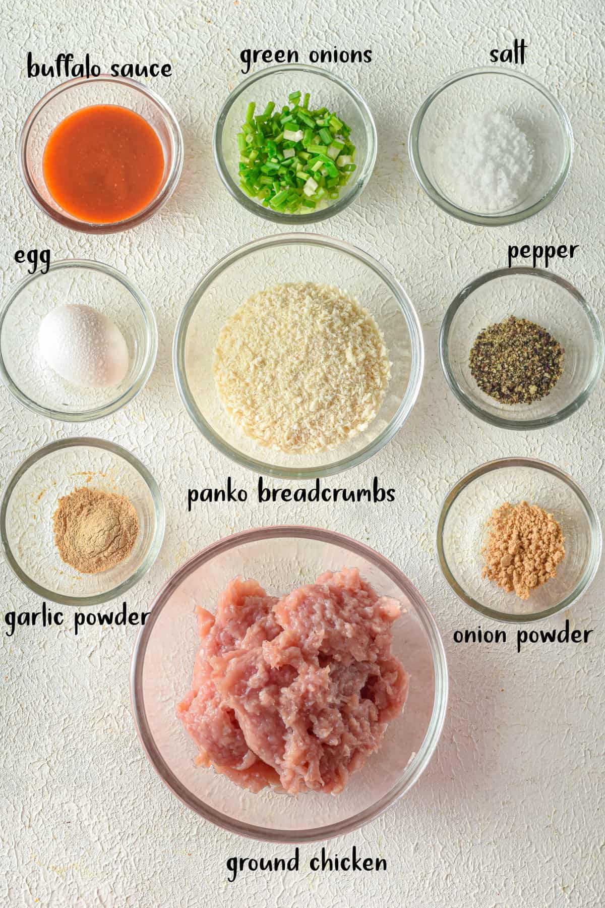 Ingredients for buffalo meatballs.