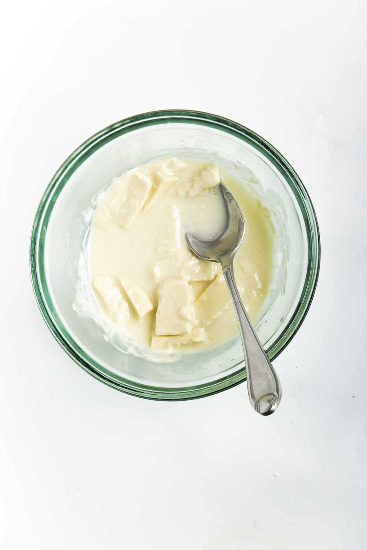 Melted white chocolate.