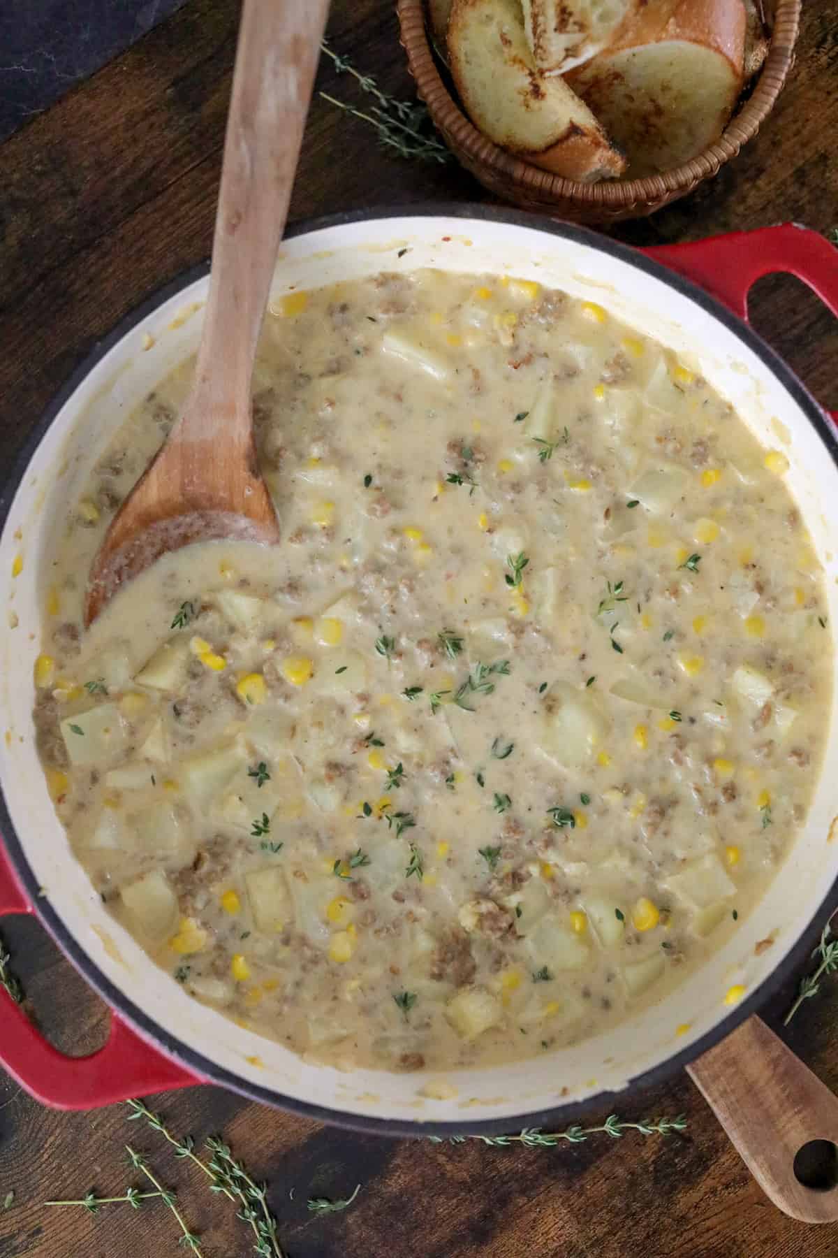 Corn chowder simmering.