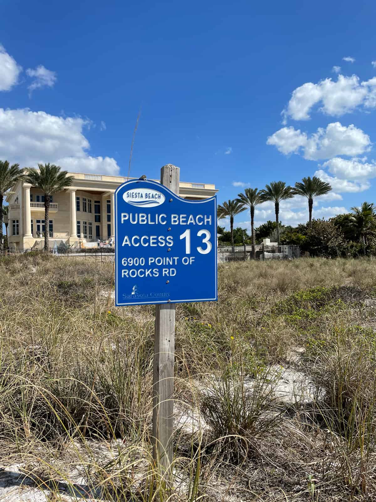 Public access sign at Siesta Key beach.