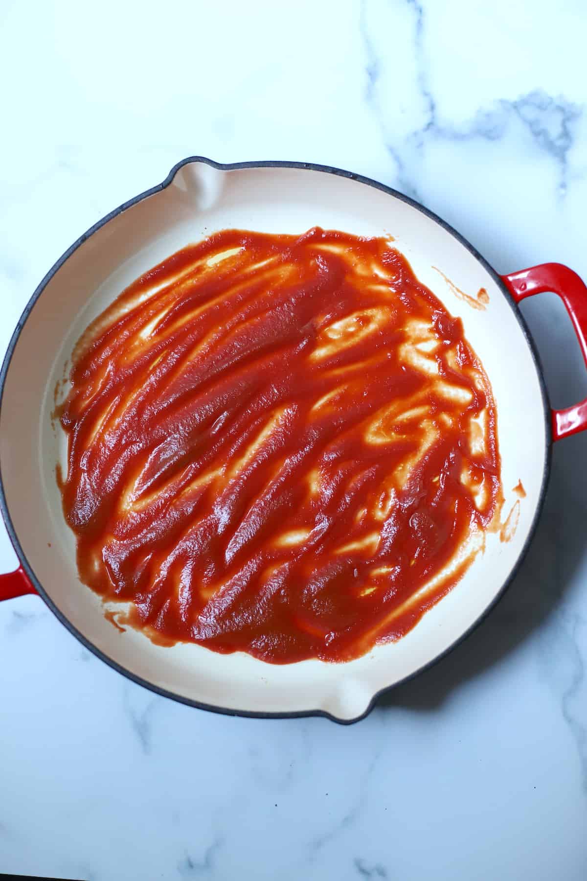 Tomato sauce in skillet.