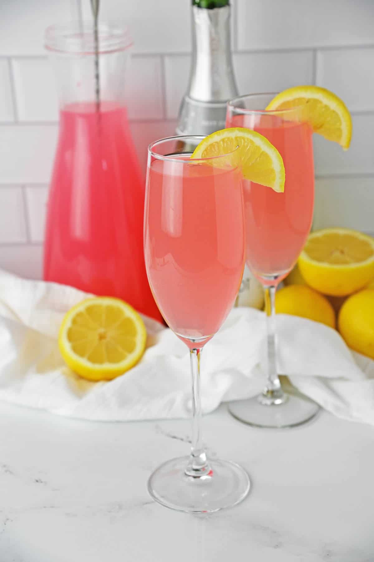 Pink Mimosa in a champagne flute.