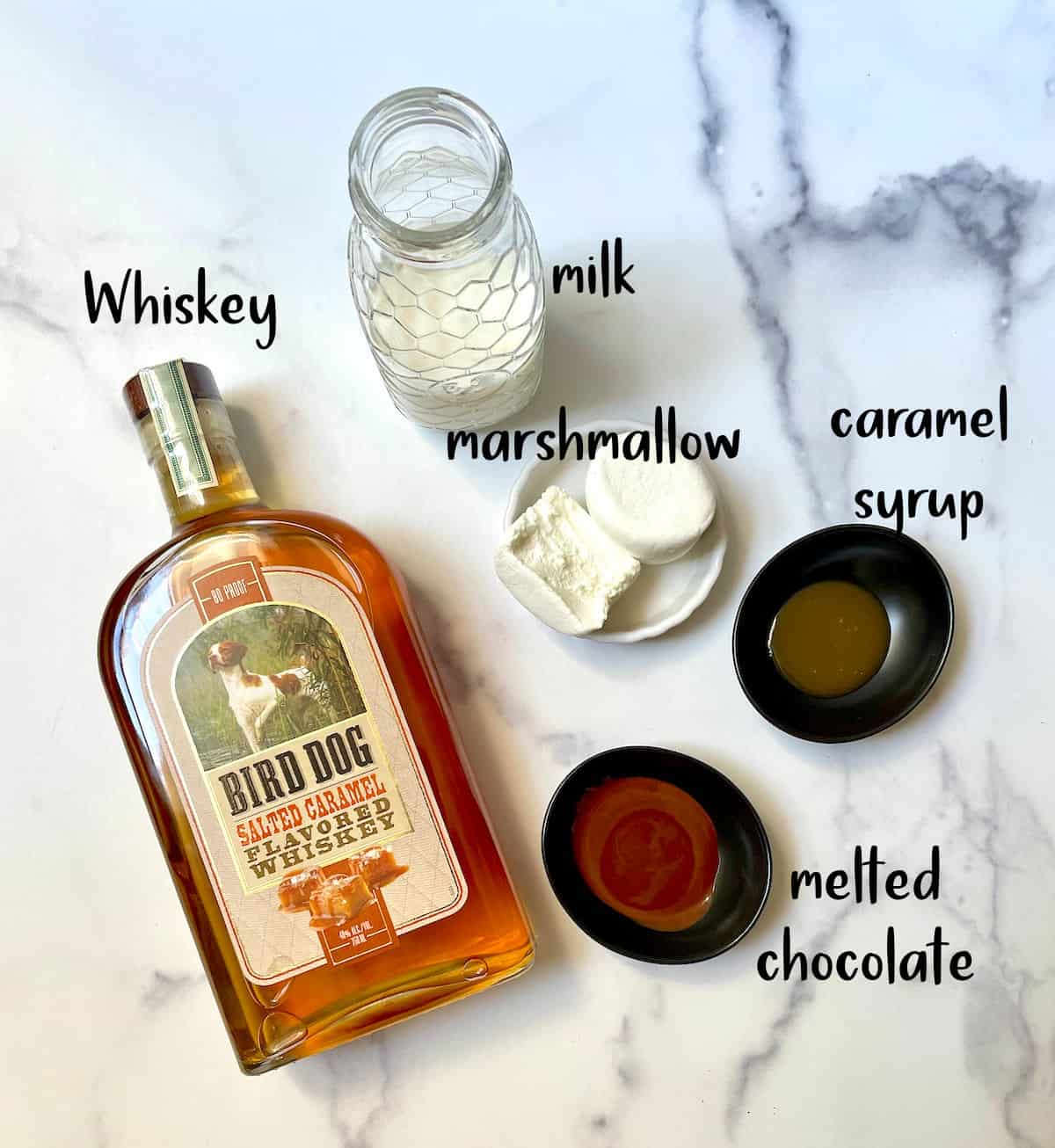 Ingredients of a salted caramel cocktail.