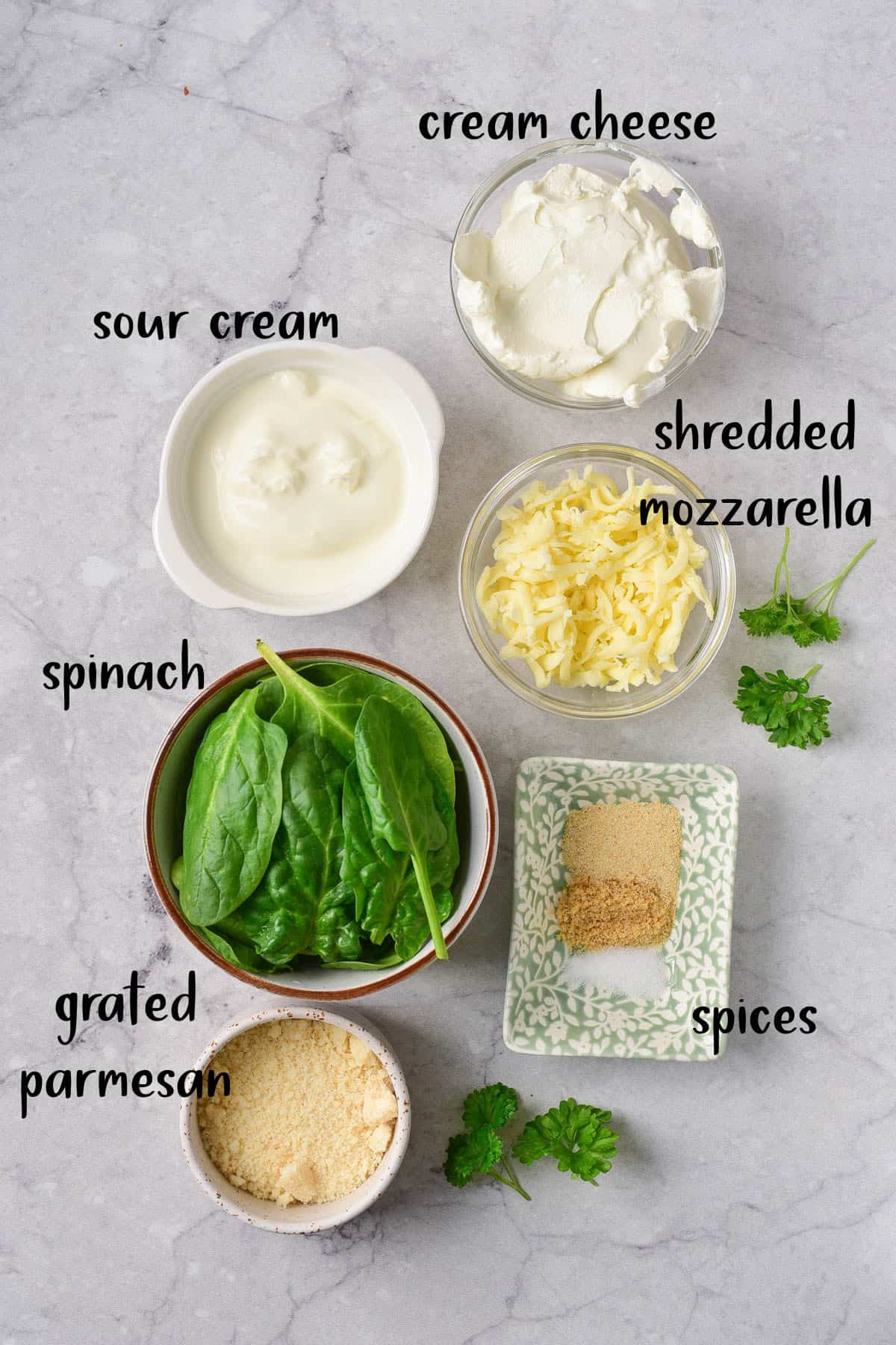 Ingredients for spinach dip.