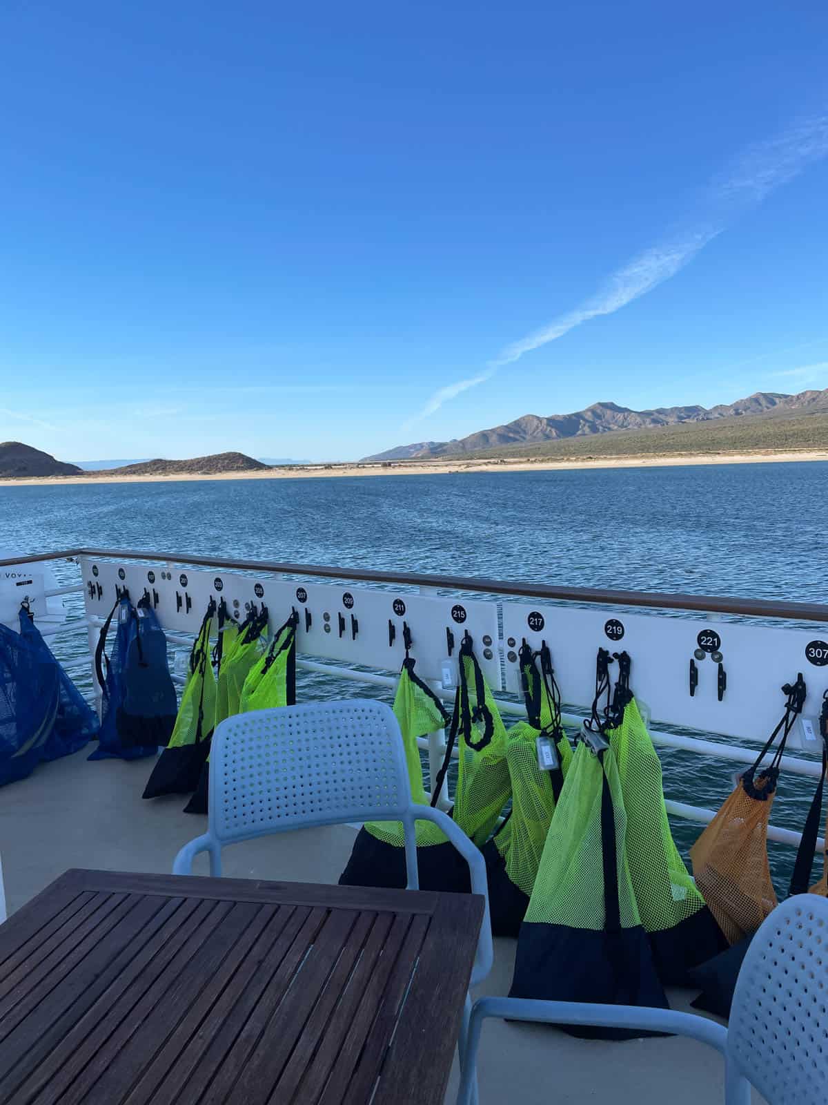 Snorkel gear on boat in Baja Mexico.