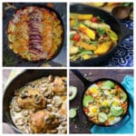 Collage of cast iron skillet meals.
