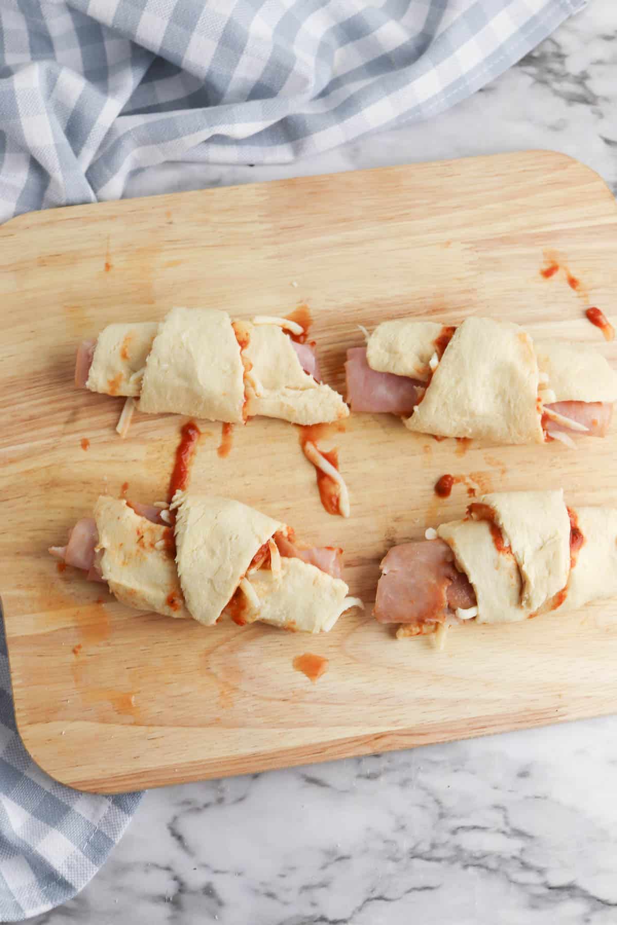 Ham and cheese crescent rolls before baking.