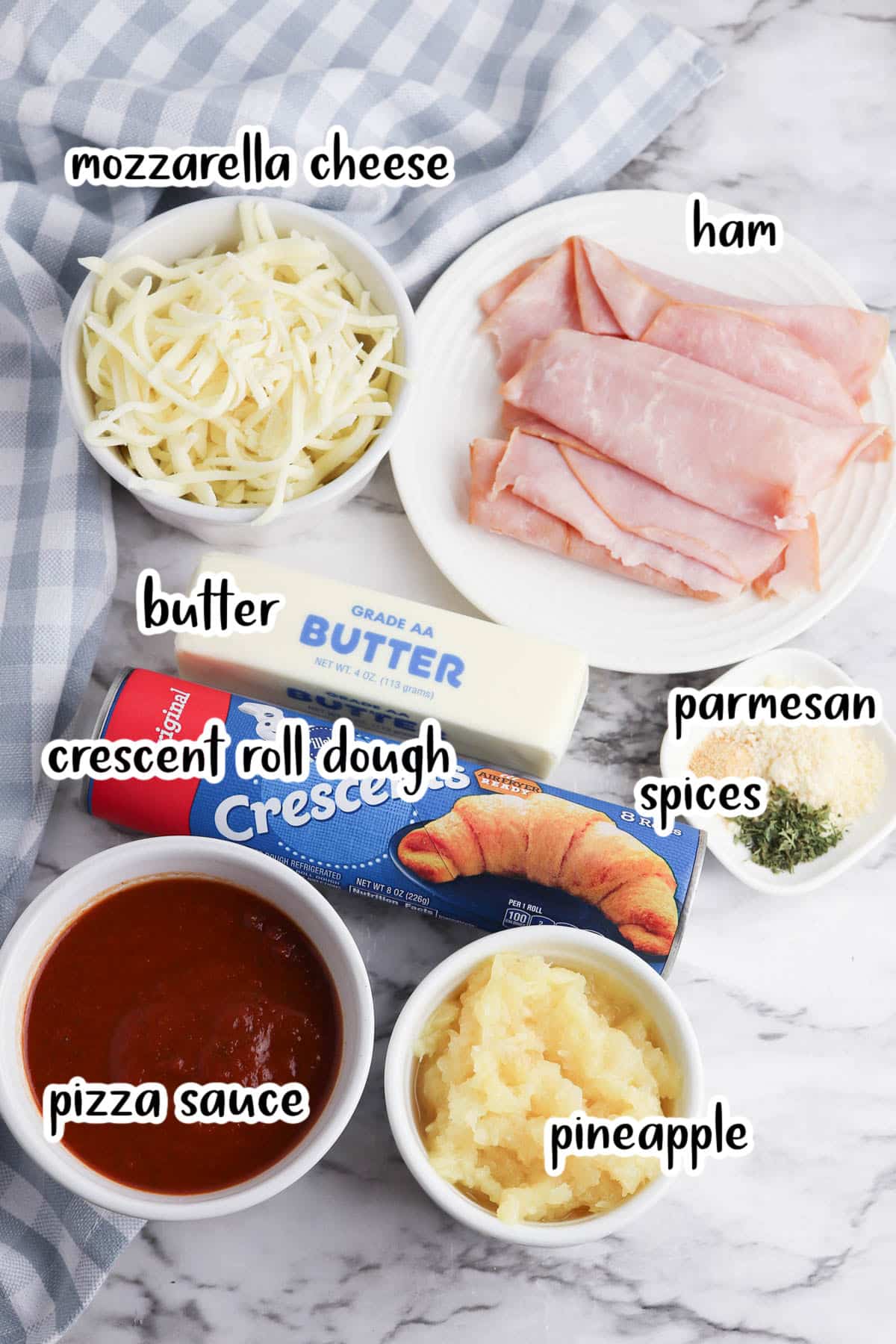 Ingredients for ham and cheese crescent rolls.