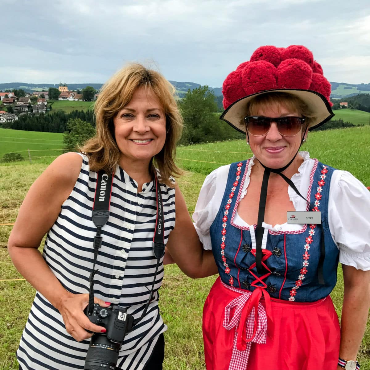 Kelly and guide in traditional dress in Black Forest Germany.