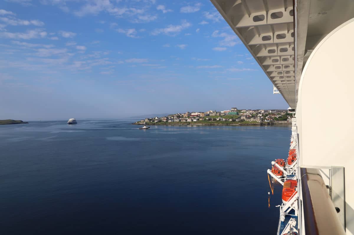 View of town on peninsula from a cruise ship.