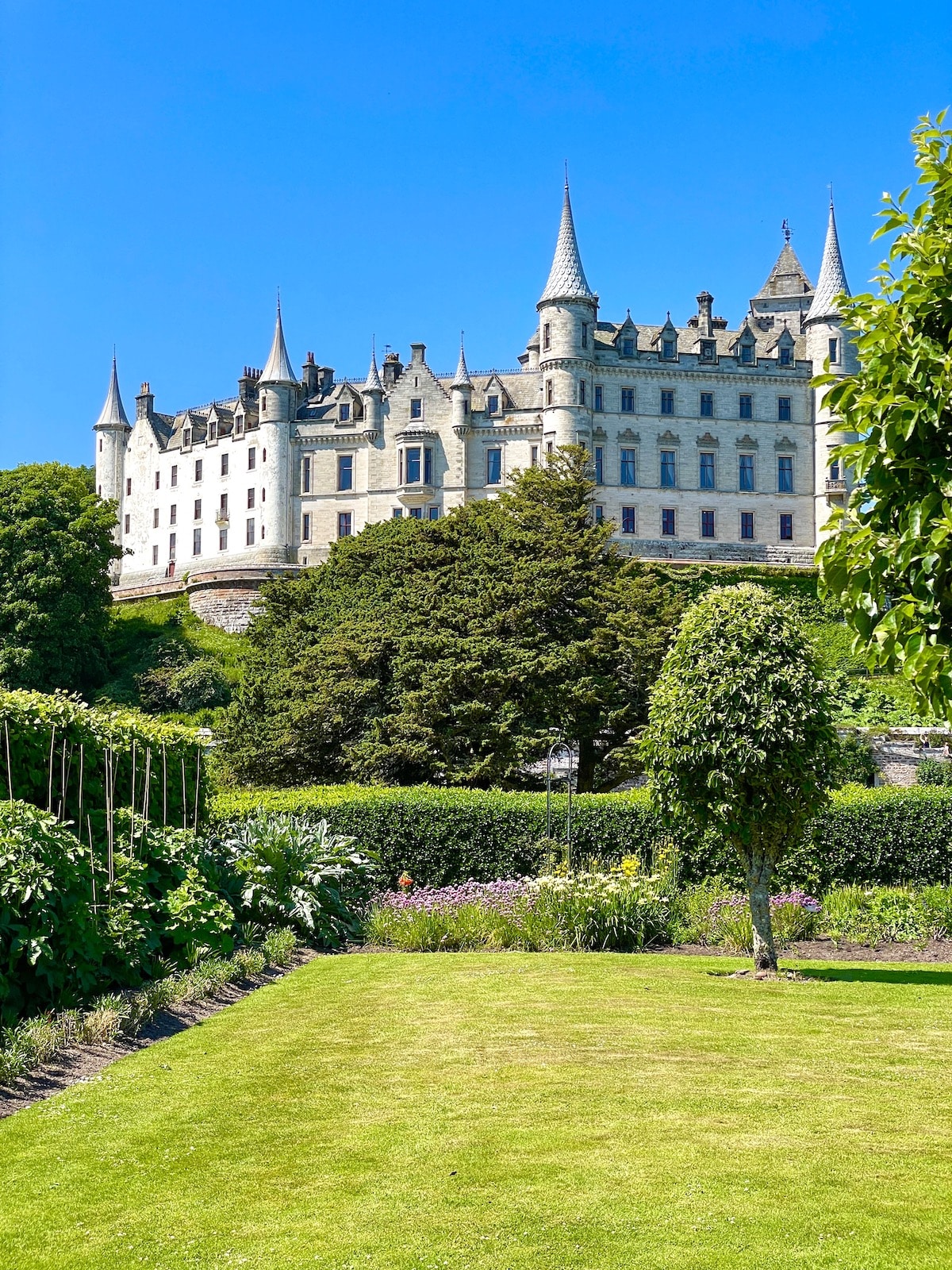 Gardens with castle in background.