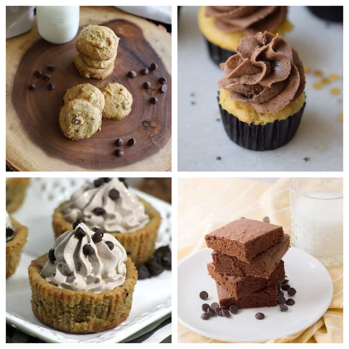 Chocolate chip dessert photos in a collage.