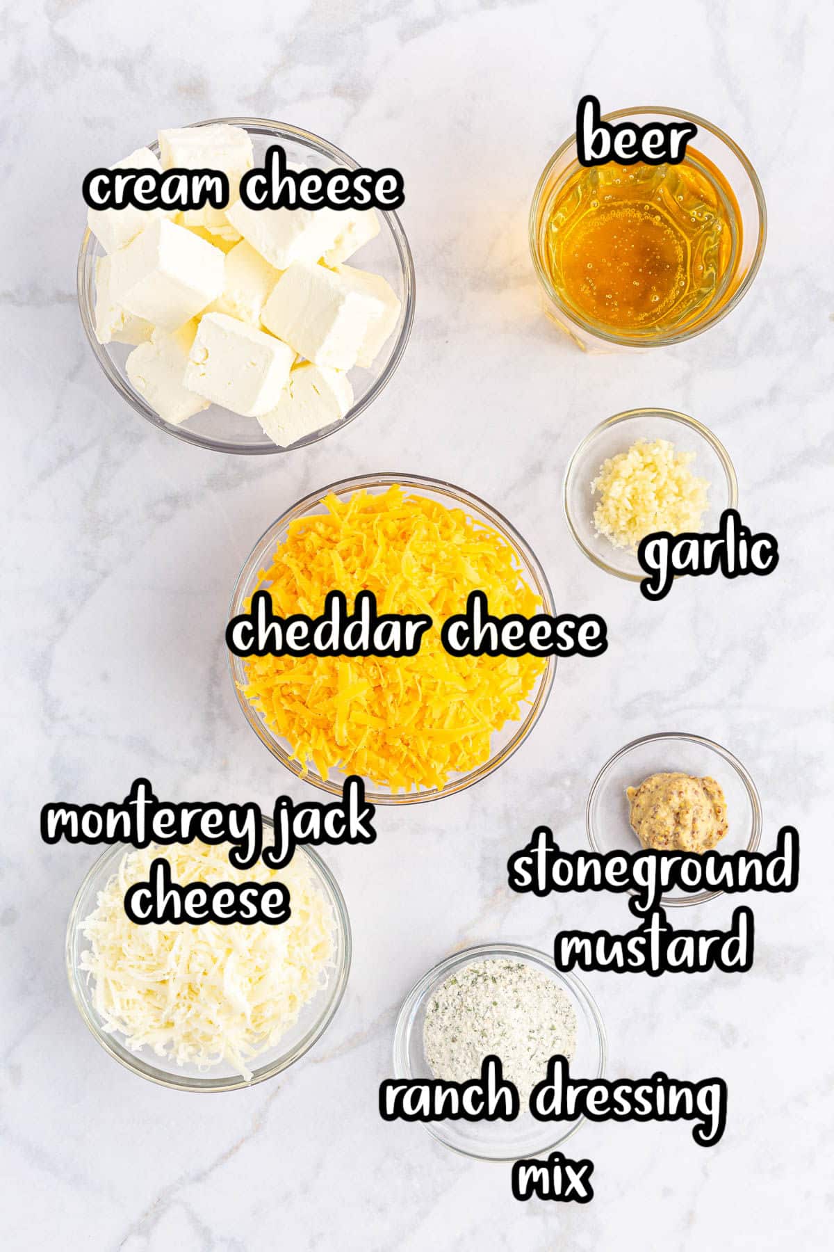 Ingredients for beer cheese dip.