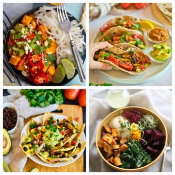 Vegan meals in a collage.