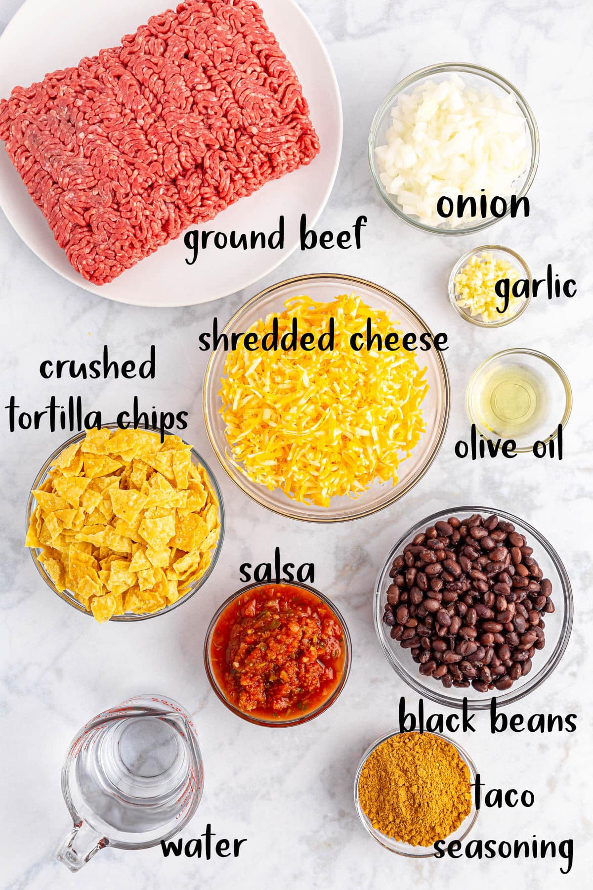 Ingredients for taco casserole.