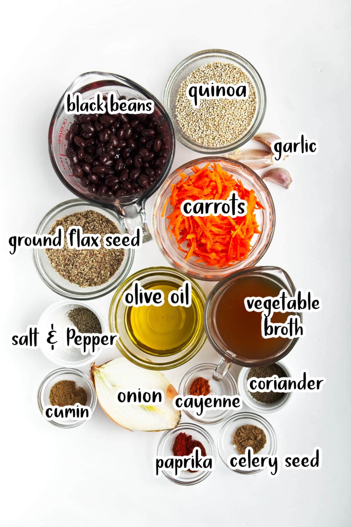 Ingredients to make black bean burgers.